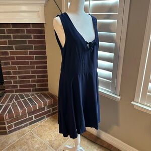 Modcloth Navy Blue Sleeveless Tie-Front Swing Dress